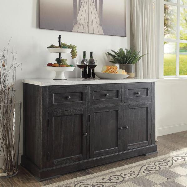 Nolan Server with White Marble Top and Salvage Dark Oak Finish 