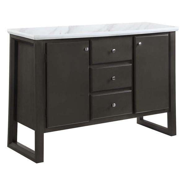 Madan Server with Marble Top and Gray Oak Finish Frame 