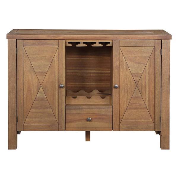 Pascaline Server with Gray Fabric - Rustic Brown and Oak Finish 