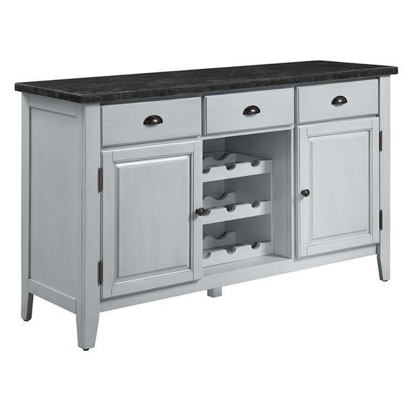 Lanton Server with Natural Marble Top and Antique White Finish 