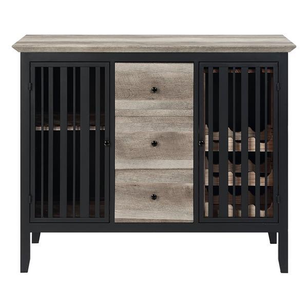 Zudora Server with 2 Doors Storage and 3 Drawers - Antique Oak Top and Sandy Black Finish Frame 