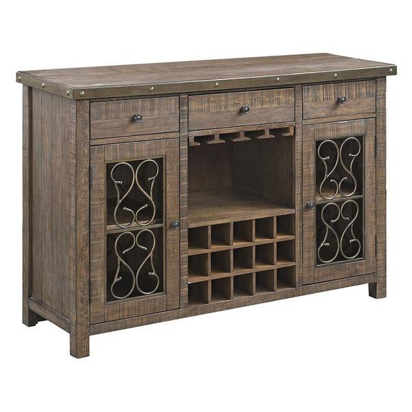 Raphaela Server with Cup Holder and Wine Rack - Weathered Cherry Finish 