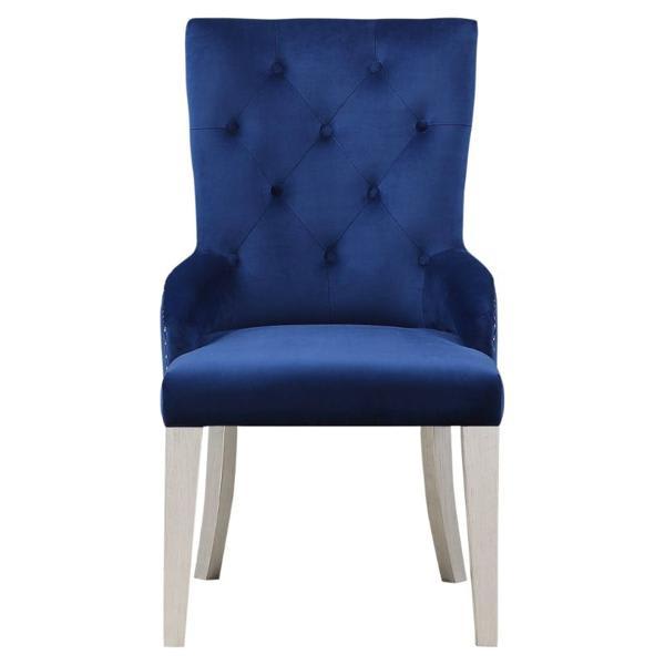 Varian Side Chair with Blue Fabric and Antique Platinum Finish 