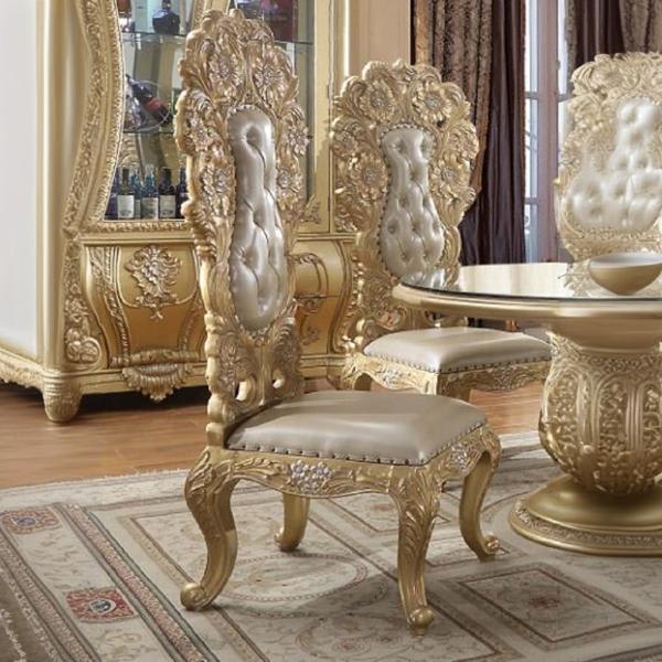 Cabriole Side Chair  - Light Gold Synthetic Leather and Gold Finish - Set of 2 