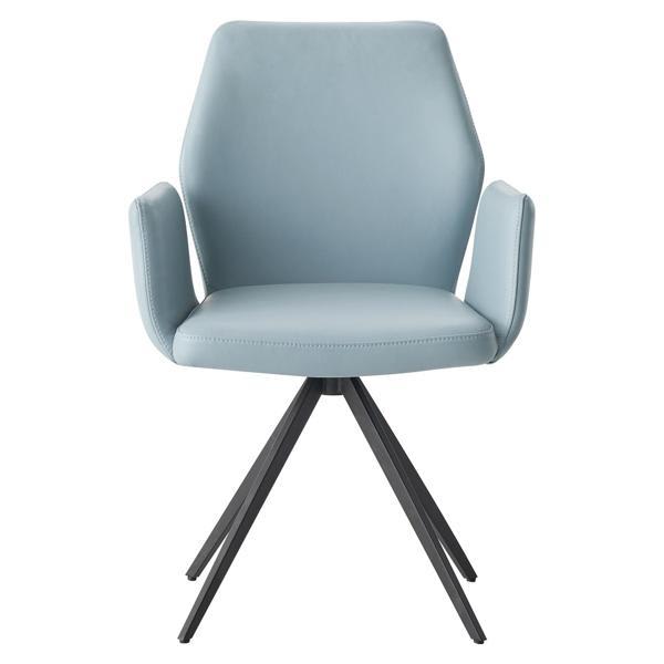 Segismunda Side Chair with Swivel - Light Blue Leather - Black Finish Legs 