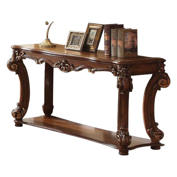 Vendome Sofa Table with Scrolled Leg and Bottom Shelf - Cherry Finish 