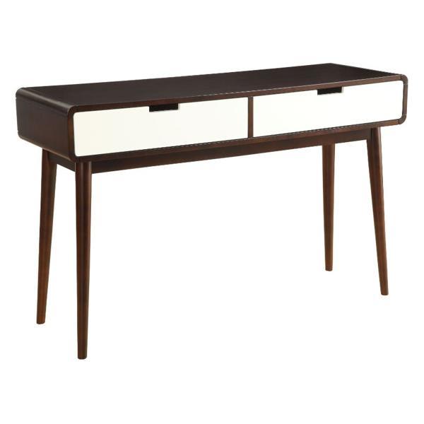 Christa Sofa Table with 2 Drawers - White and Espresso Finish Legs 