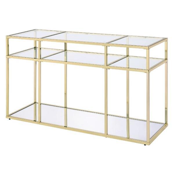 Uchenna Sofa Table with Clear Glass Top and Gold Finish Frame 