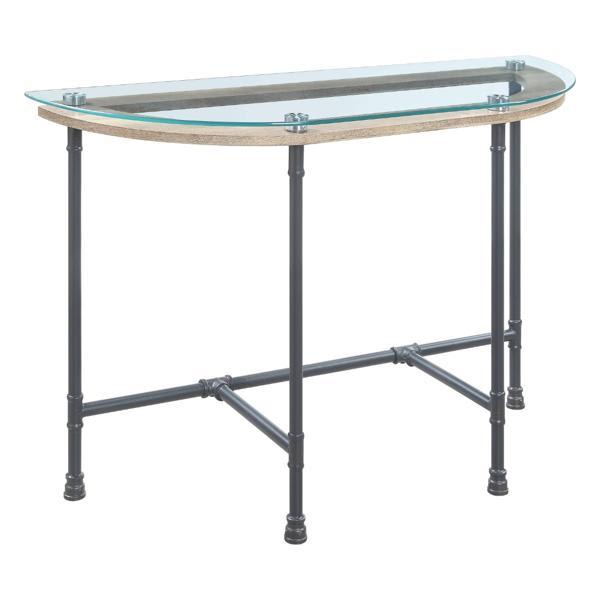 Brantley Sofa Table with Clear Glass Top and Sandy Gray Finish Frame 