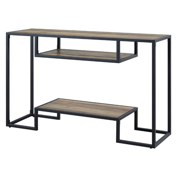 Idella Sofa Table with 2 Storage Shelves - Rustic Oak and Black Finish Frame 