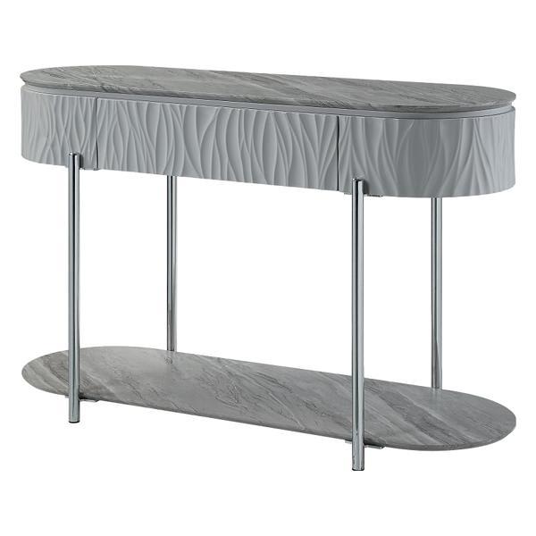 Yukino Sofa Table with Storage - Gray High Gloss and Chrome Finish Legs 
