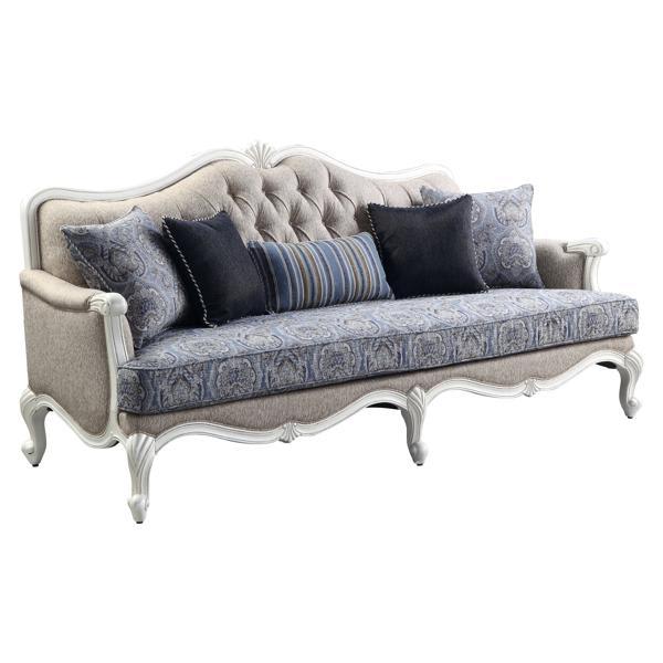 Ciddrenar Sofa with 5 Pillows - Fabric - White Finish Legs 