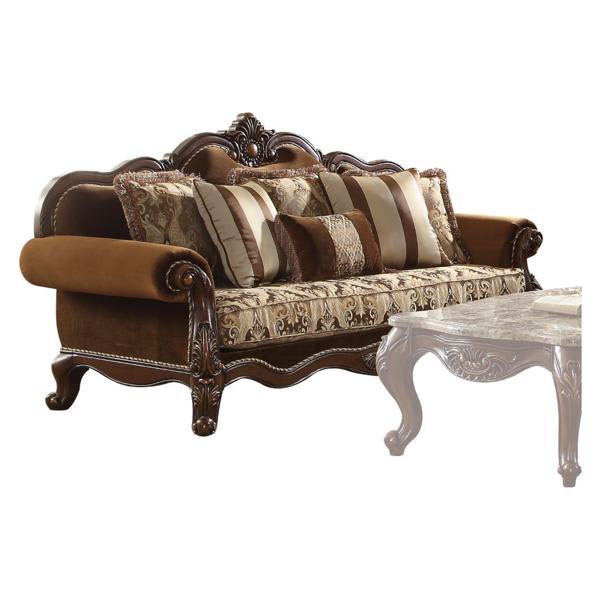 Jardena - Classic Rolled Arm Sofa - Pattern Fabric - Cherry Oak Finish 