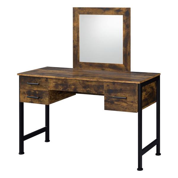 Juvanth Vanity Desk and Mirror - Rustic Oak and Black Finish 