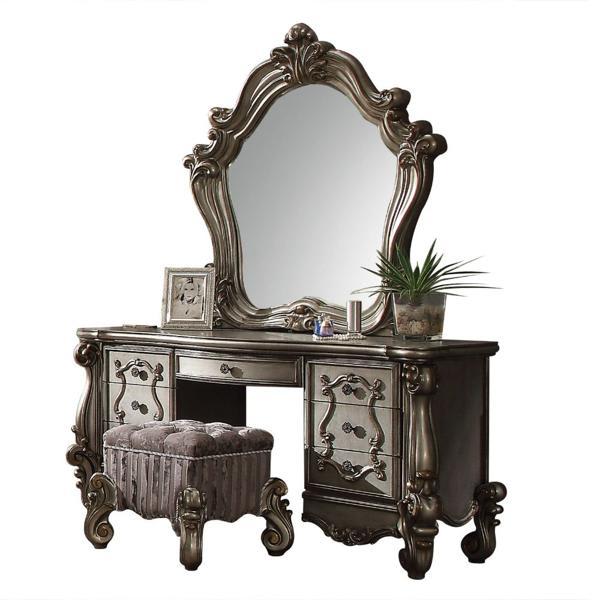 Versailles Vanity Stool - Fabric - Antique Platinum Finish Legs 