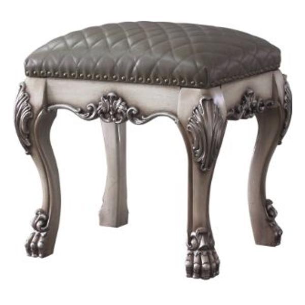 Dresden Vanity Stool - Vintage Bone White and Synthetic Leather 