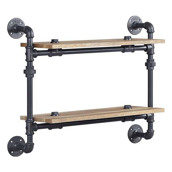 Brantley Wall Rack with 2 Shelves - Oak and Sandy Black Finish 