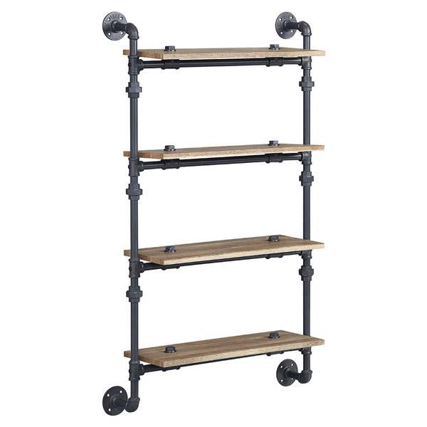 Brantley Wall Rack with 4 Shelves - Oak and Sandy Black Finish 