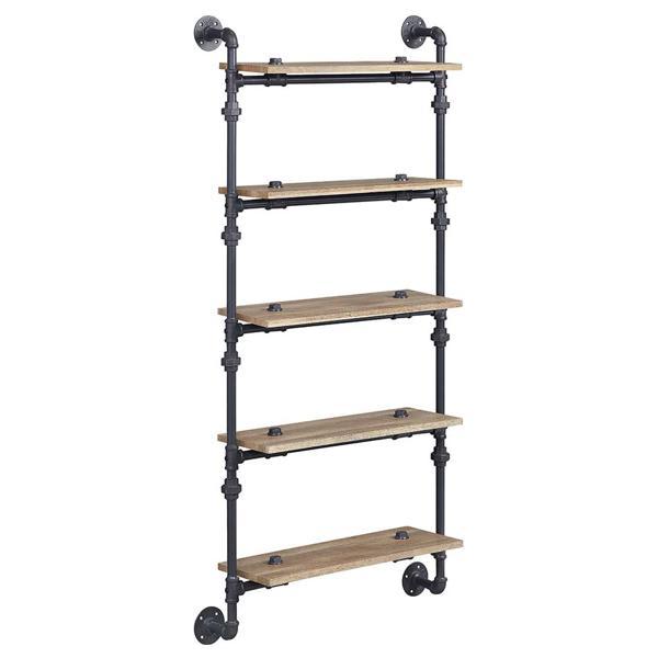 Brantley Wall Rack with 5 Shelves - Oak and Sandy Black Finish 