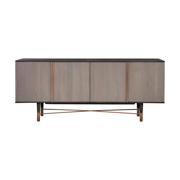 Turin Rustic Oak Wood Sideboard Cabinet with Copper Accent 