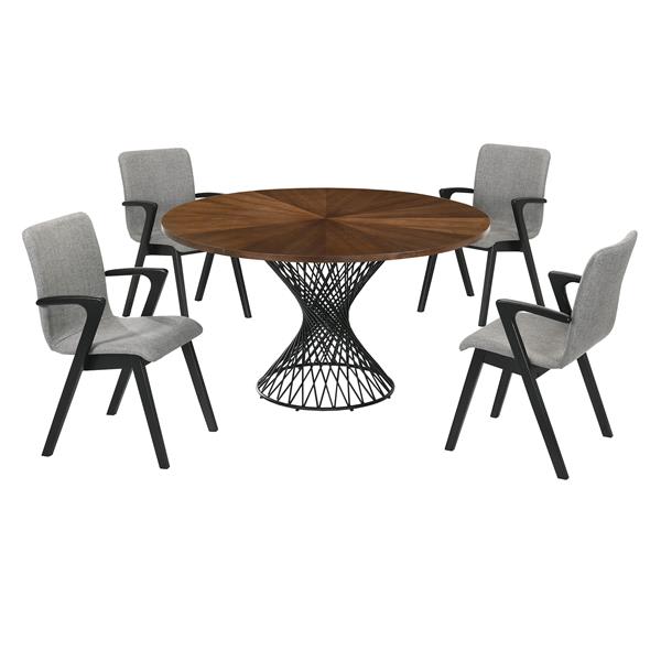 Cirque and Varde 5 Piece Walnut Round Dining Set 