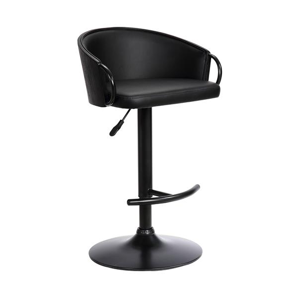 Montego Adjustable Black Faux Leather Swivel Bar Stool in Black Powder Coated Finish 