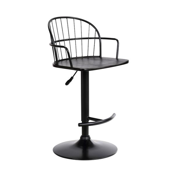 Edward Adjustable Black Wood and Metal Bar Stool 