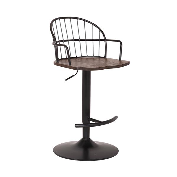Edward Adjustable Walnut Glazed Bar Stool in Black Powder Coated Finish 