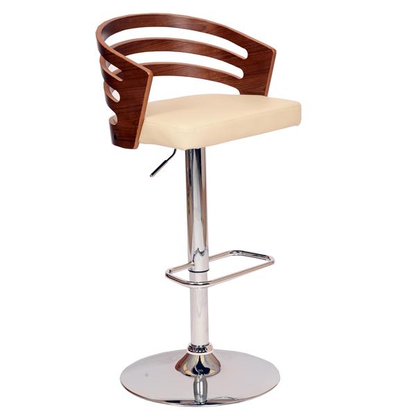 Adele Swivel Bar Stool In Cream Polyurethane/ Walnut Veneer and Chrome Base 