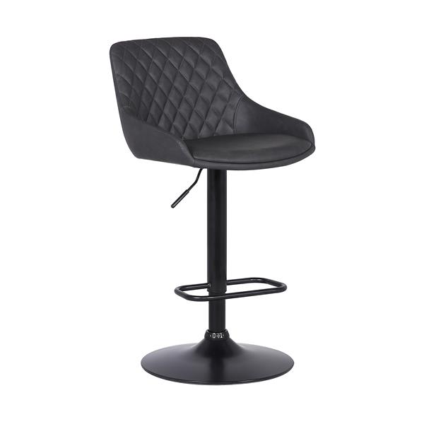 Anibal Contemporary Adjustable Bar Stool in Black Powder Coated Finish and Grey Faux Leather 