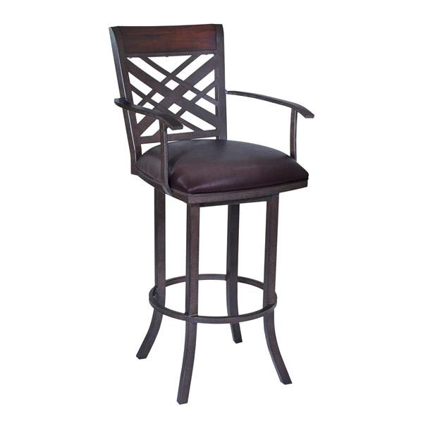 Tahiti 30" Arm Bar Stool in Auburn Bay finish with Brown Polyurethane upholstery 