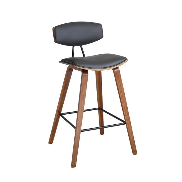 Fox 30" Mid-Century Bar Height Bar Stool in Gray Faux Leather with Walnut Wood 