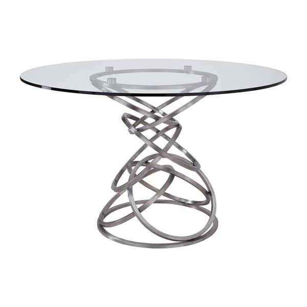 Wendy Contemporary Dining Table in Brushed Stainless Steel Finish and Clear Glass top 