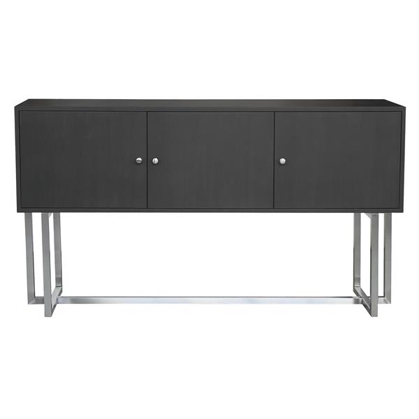 Prague Contemporary Buffet in Brushed Stainless Steel Finish and Gray Wood 