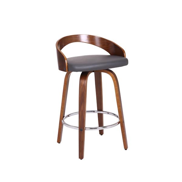 Sonia 26" Counter Height Bar Stool in Walnut Wood Finish with Gray Faux Leather 