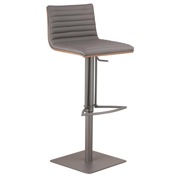 Cafe Adjustable Gray Metal Bar Stool in Gray Polyurethane with Walnut Back 