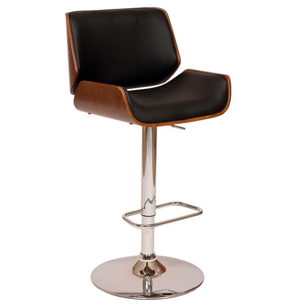 London Swivel Adjustable Bar Stool In Black Polyurethane/ Walnut Veneer and Chrome Base 