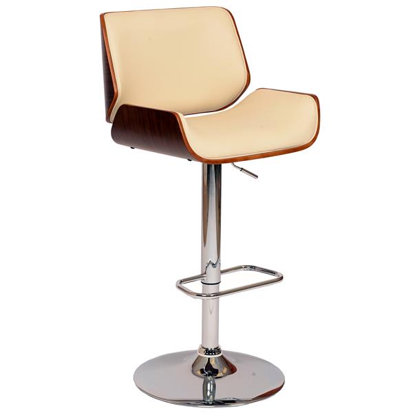 London Swivel Adjustable Bar Stool In Cream Polyurethane/ Walnut Veneer and Chrome Base 