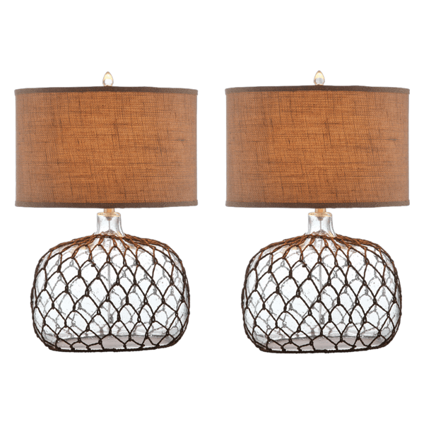 Illumara 24"H Table Lamp - Clear Glass - Netted Twine Fabric Shade - Set of 2 