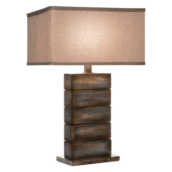 Zephyrite 29"H Table Lamp - Seal Blue Rock Fabric Shade - Hydrocal Base - Brown 