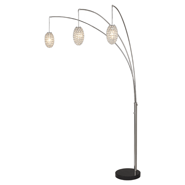 Enigma 90"H 3 - Arm Arc Floor Lamp - Nickel Finish Arms - Crystal Shades 