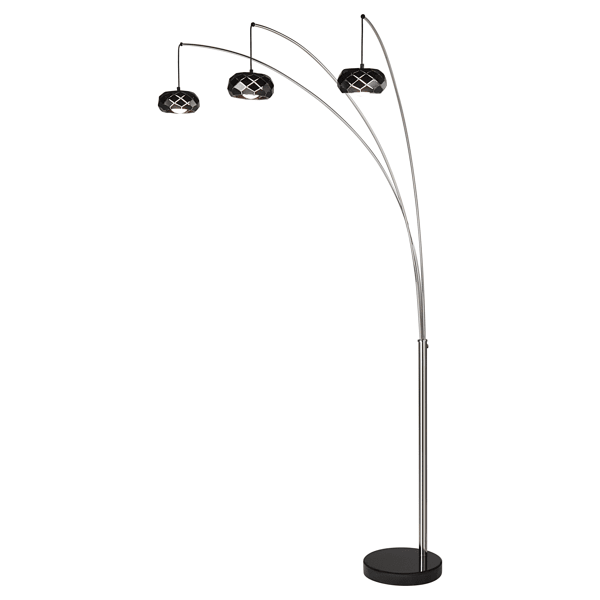 Lyralune 90"H 3 - Arm Arc Floor Lamp - Nickel - Black Shade 