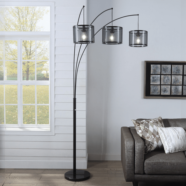 Volaris 86"H 3 - Arm Arc Lamp - Black Metal 