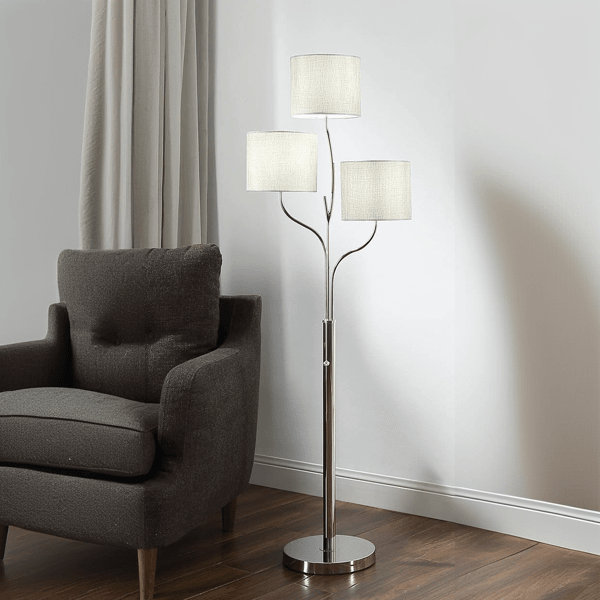 Fresco 60"H Floor Lamp - Bright Nickel Finish Metal - Fabric Shade 