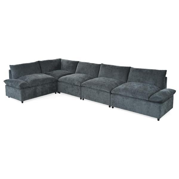 Dawnbreak 116" Sectional Sofa - Dark Gray Polyester - Hidden Storage Compartments 
