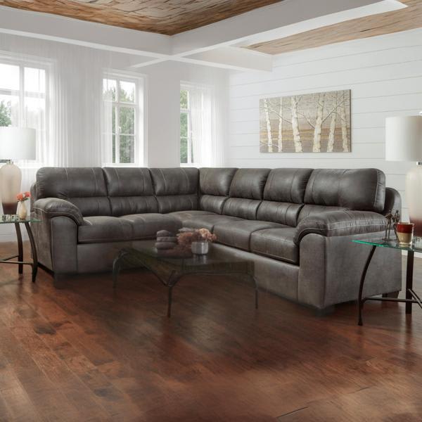 Flora Tirana 94" Sectional Sofa - Sequoia Ash Fabric Pillow-Top Arm 