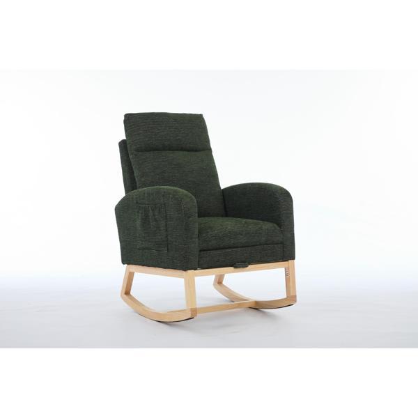Rochest Modern Accent Rocking Chair - Upholstered Nursery Glider Rocker - Dark Green Polyester Blend 