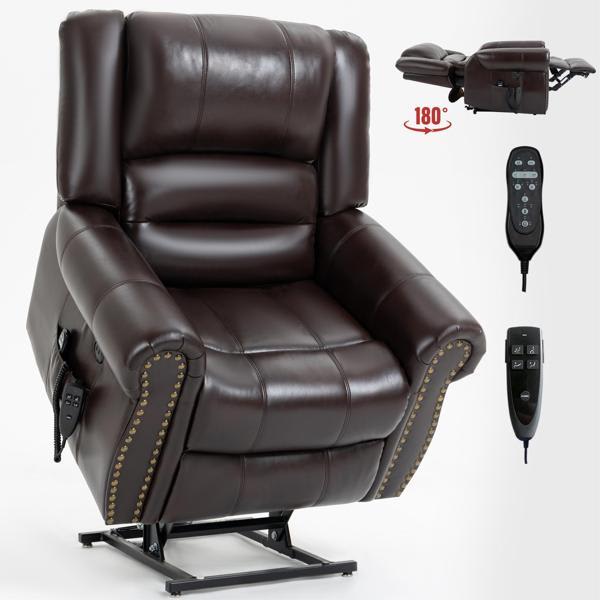 Aurum  Power Lift 41" Recliner Chair - Heat and Massage - Brown Faux Leather 
