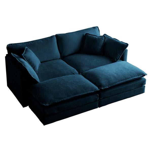 Umbriel 76" Sofa - 4-Piece Sectional with 2 Ottomans - Blue Chenille Fabric - Solid Wood Frame Umbriel 76", sectional sofa, umbriel, sofa, 4piece, sectional, ottomans, blue, chenille, fabric