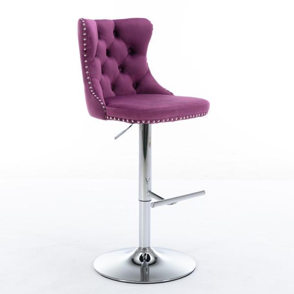 Nyxelle Swivel 46" Barstool - Adjustable Height - Purple Velvet - Set of 2 